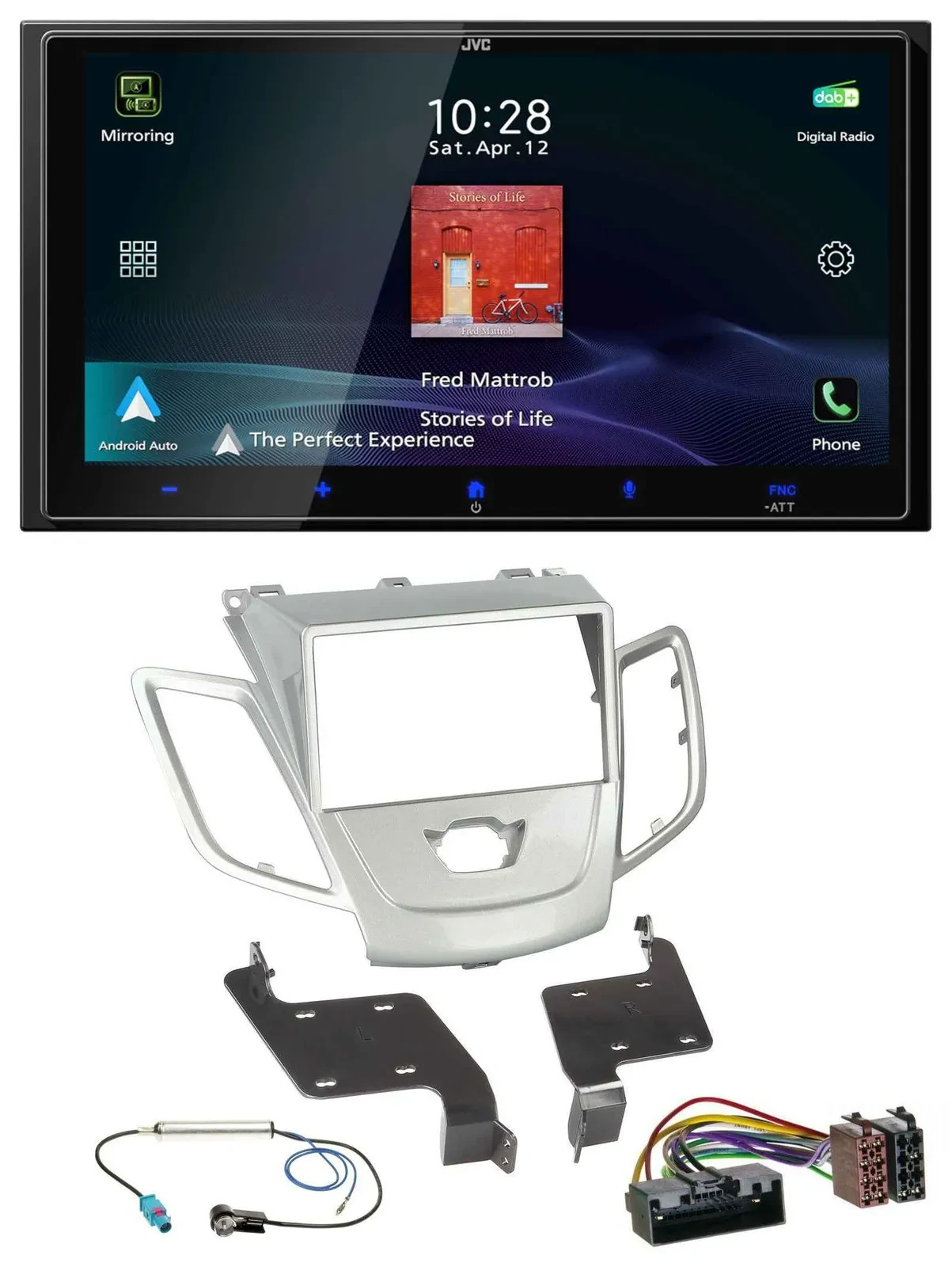 JVC USB Bluetooth 2DIN DAB MP3 Autoradio für Ford Fiesta 2010-2017 silber