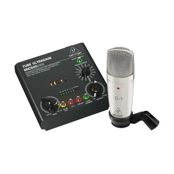 Behringer VOICE STUDIO набор для звукозаписи: MIC500USB ламповый предусилитель, конденсаторный микрофон C-1