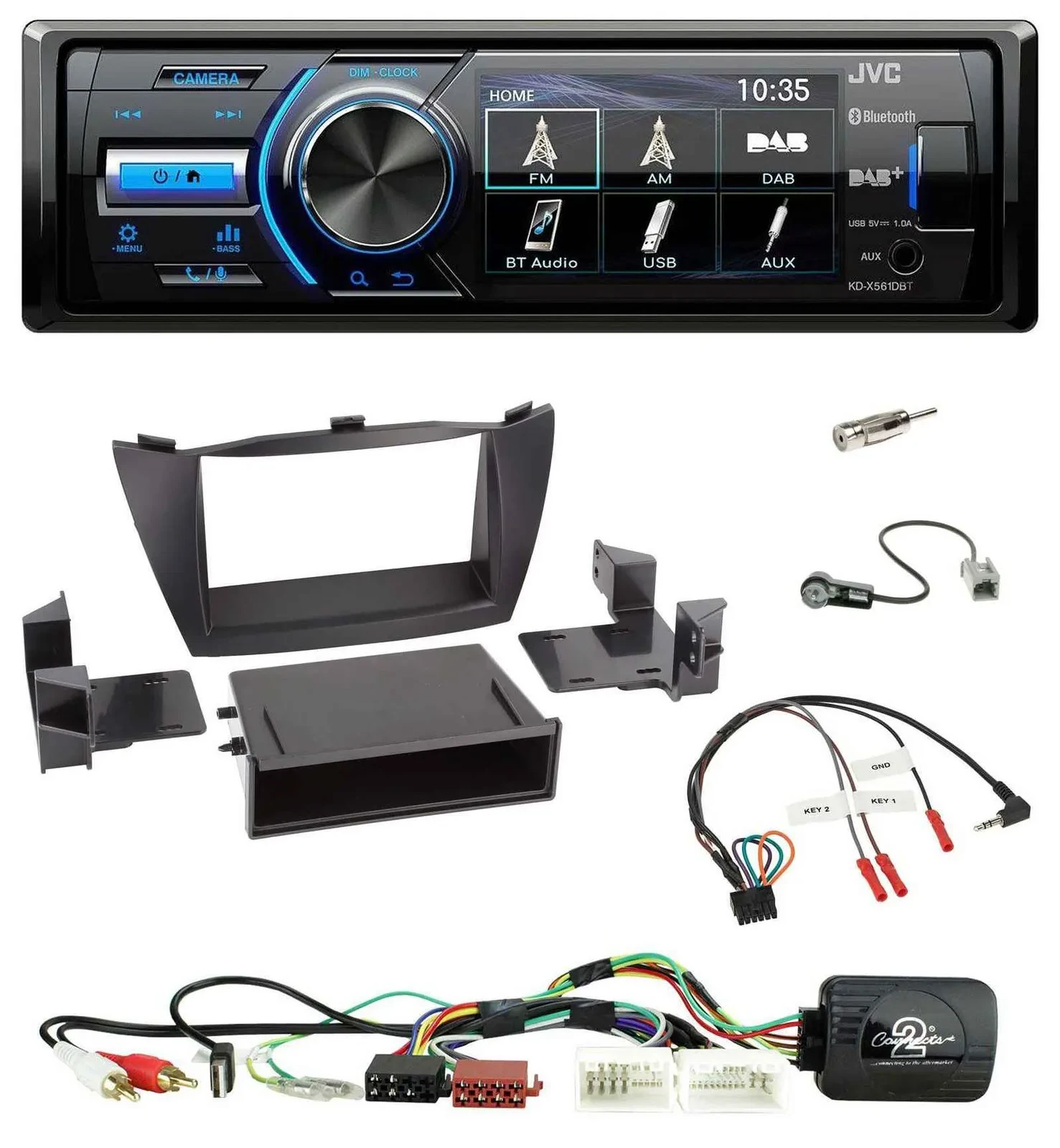 Автомагнитола для Hyundai Tucson 2010–2015 JVC Bluetooth, USB, DAB, поддержка управления с руля