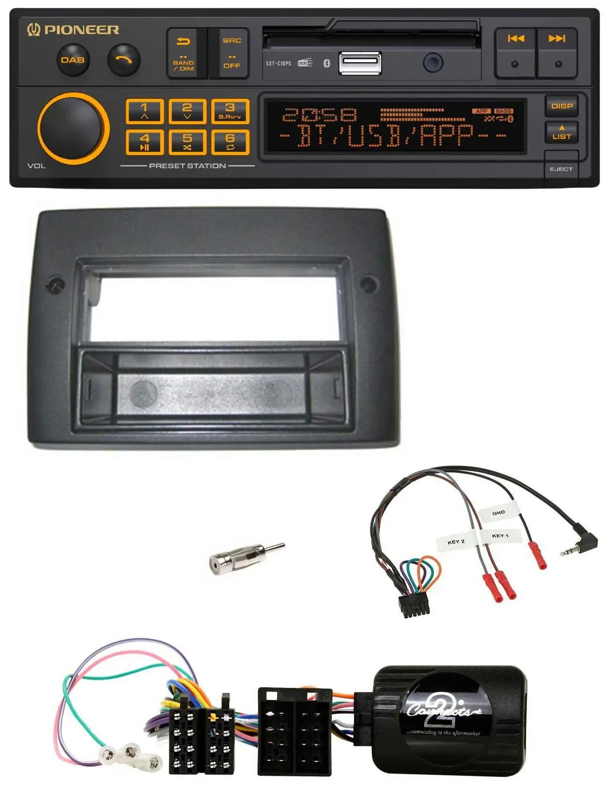 Автомагнитола для Fiat Stilo 2001–2007 Pioneer DAB, USB, Bluetooth, поддержка кнопок на руле