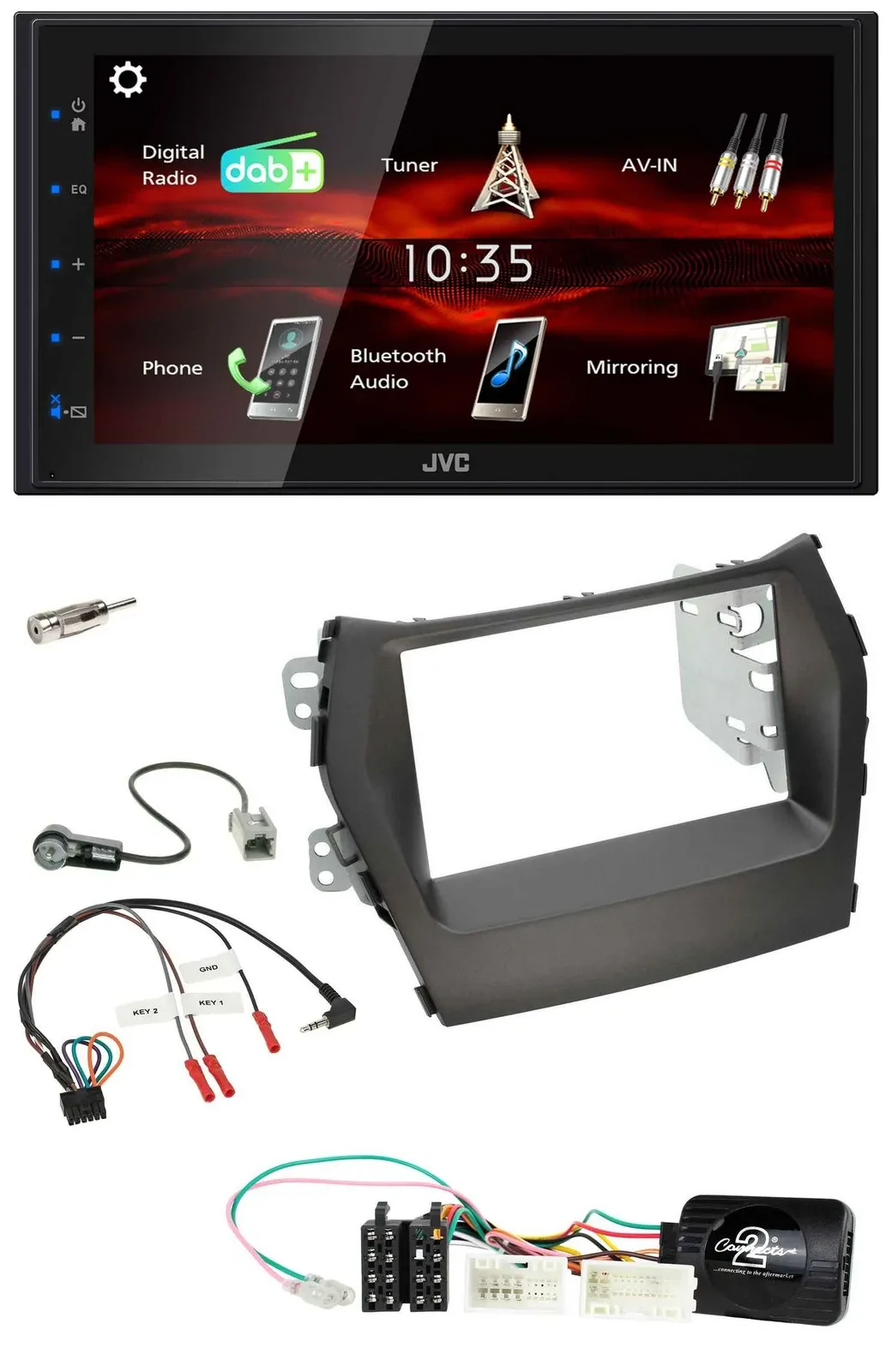 Автомагнитола для Hyundai Santa Fe (с 2012) JVC 2-DIN, USB, Bluetooth, DAB, поддержка управления на руле