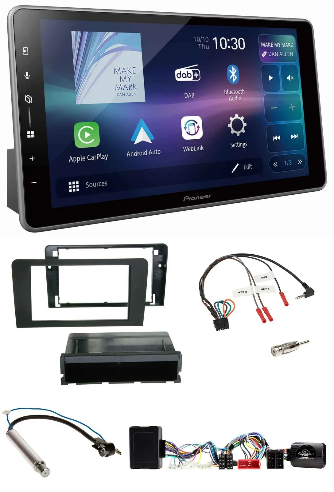 Pioneer Bluetooth USB DAB Lenkrad Autoradio für Audi A3 Symphony Aktivsystem ISO