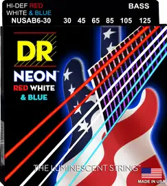 Струны для бас-гитары DR Strings HI-DEF NEON DR NUSAB6-30, 30 - 125