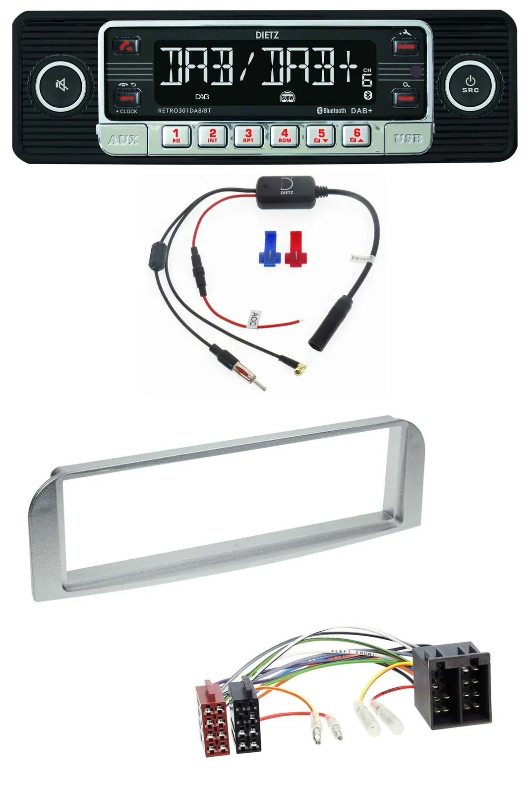 Dietz MP3 DAB Bluetooth USB Autoradio für Alfa Romeo 147, GT - silbergrau