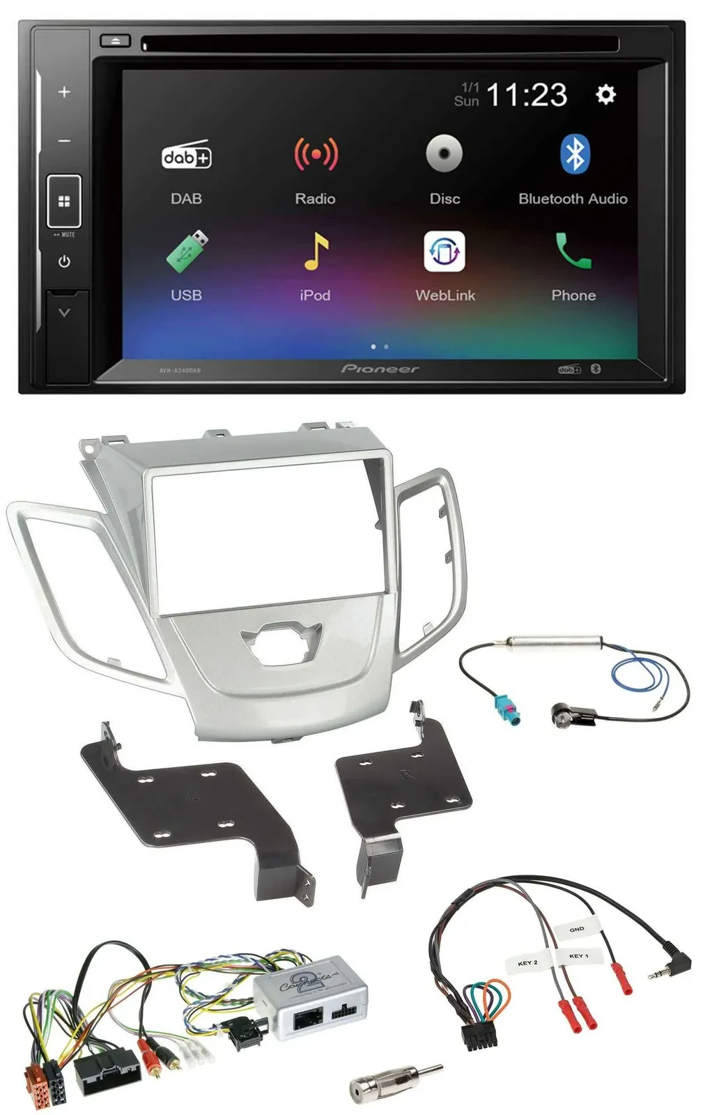 Pioneer Bluetooth Lenkrad USB 2DIN DAB DVD Autoradio für Ford Fiesta 2010-2017 s