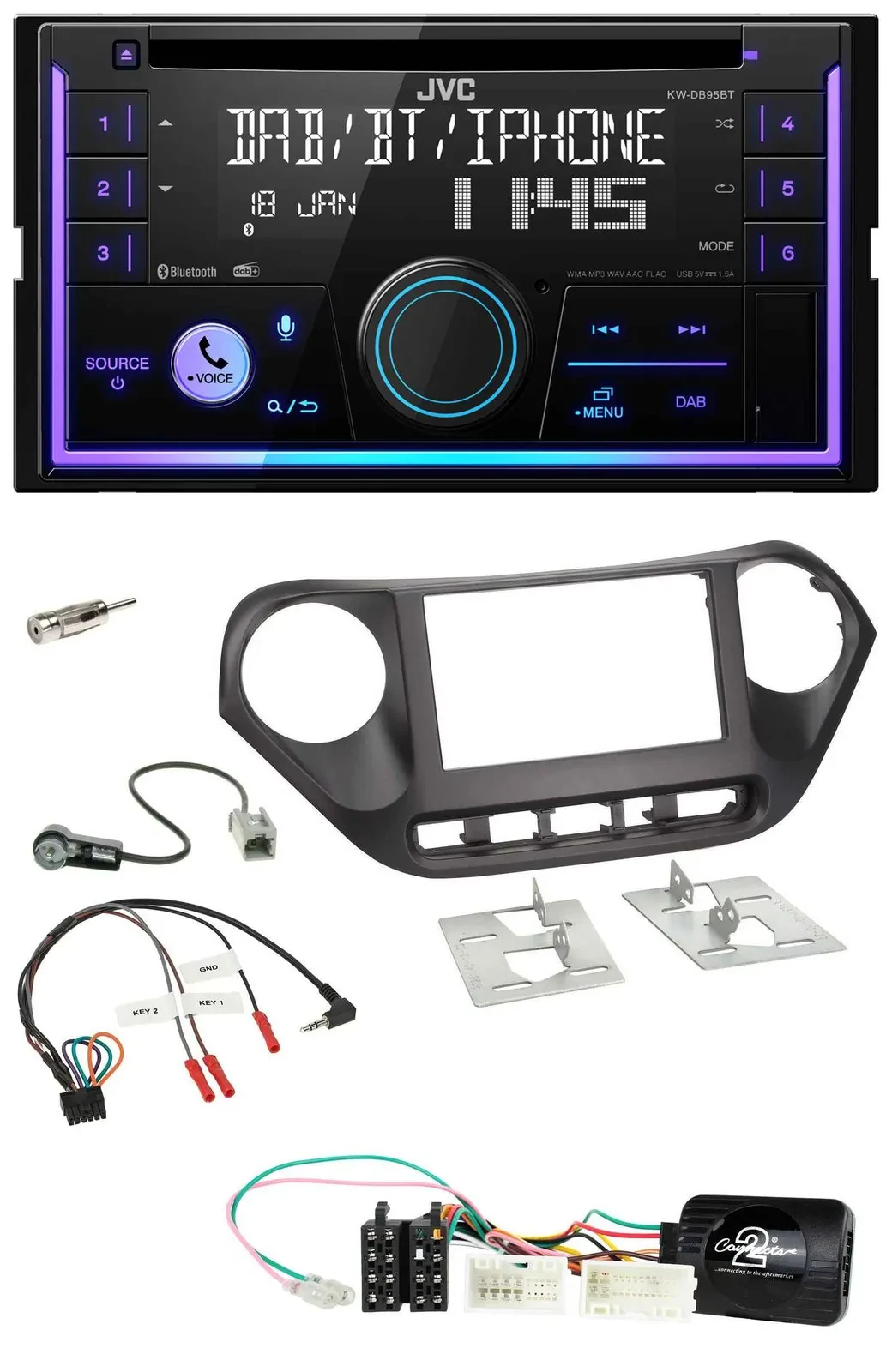 Автомагнитола для Hyundai i10 JVC 2DIN, DAB, Bluetooth, CD, USB