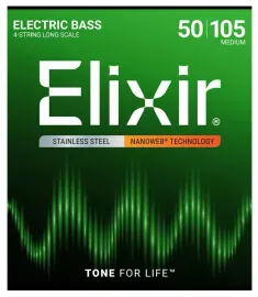 Струны для бас-гитары Elixir 14702 NanoWeb Steel Medium 50-105