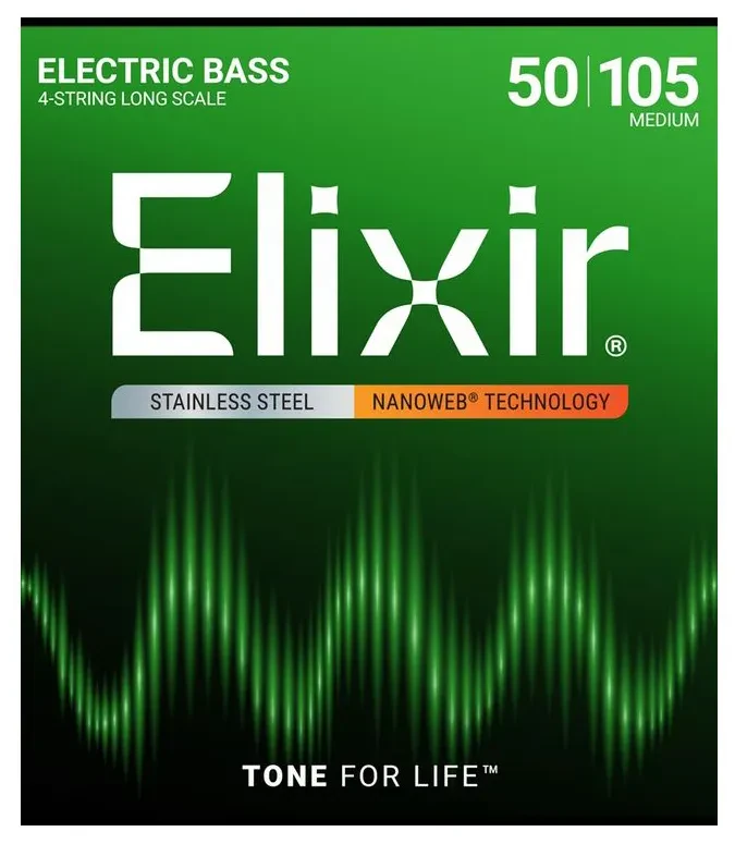 Струны для бас-гитары Elixir 14702 NanoWeb Steel Medium 50-105