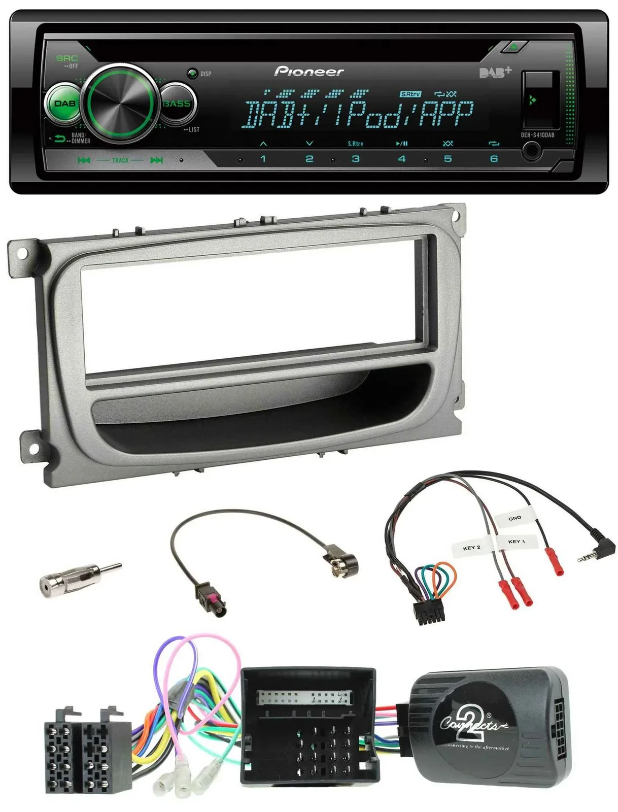 Автомагнитола Pioneer CD/USB/MP3/DAB, 1-DIN, для Ford S-Max/Mondeo (2007–2014), поддержка кнопок на руле, с карманом