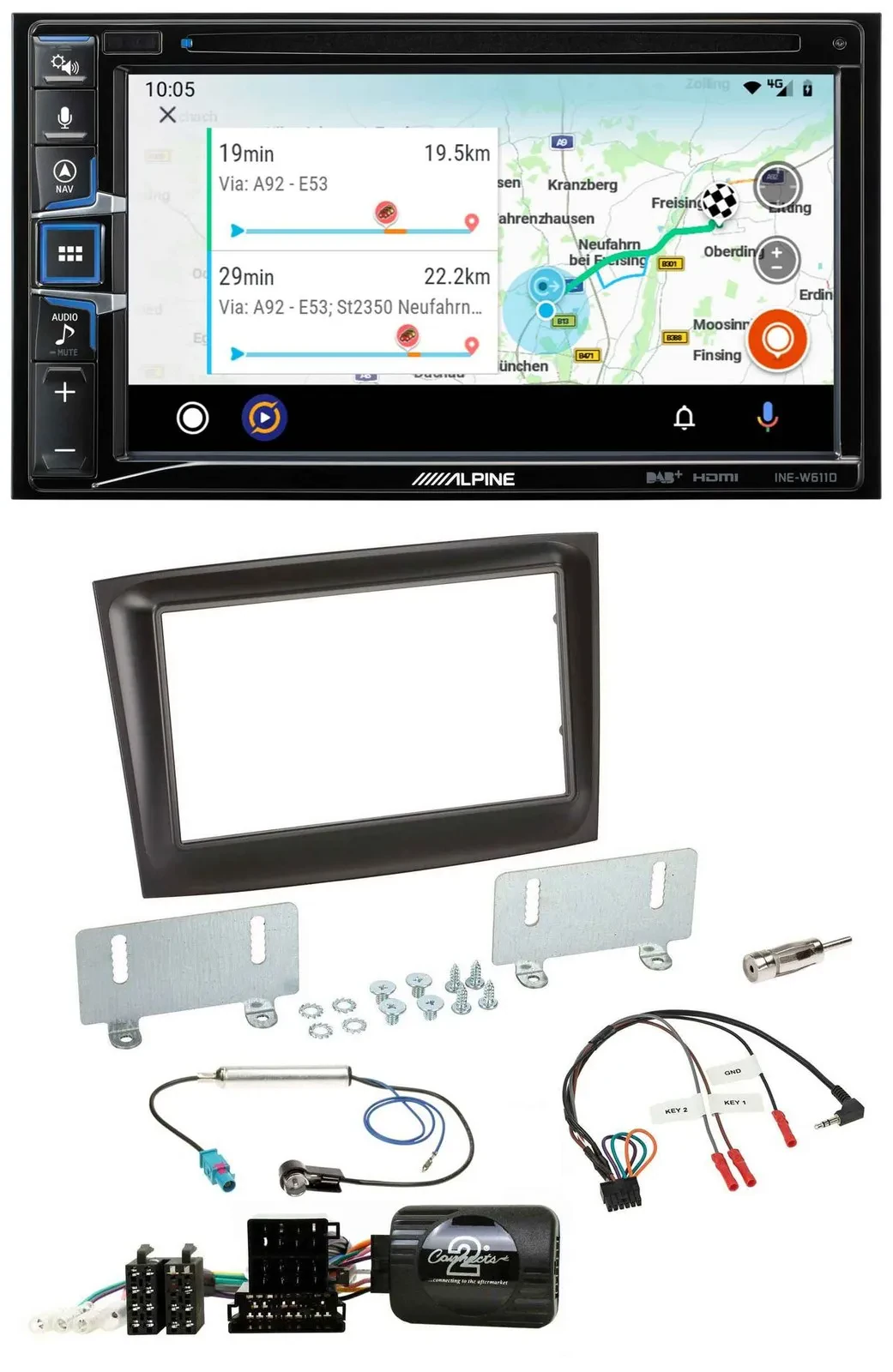 Alpine Bluetooth TMC USB DAB 2DIN Lenkrad Navigation für Fiat Doblo ISO Can-Bus