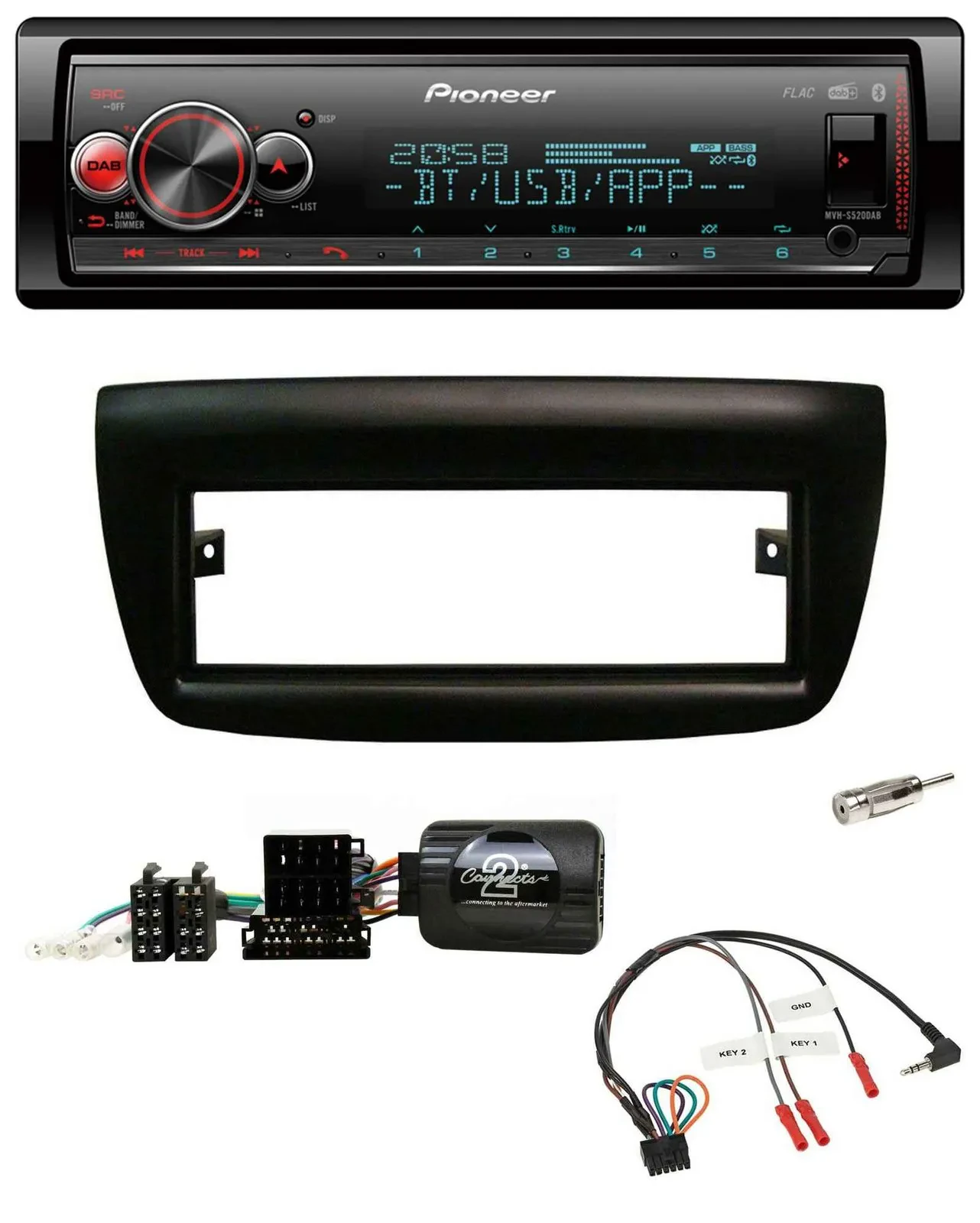 Автомагнитола для Fiat Doblo (2012–2015) Pioneer Bluetooth, USB, DAB, поддержка управления с руля, черная