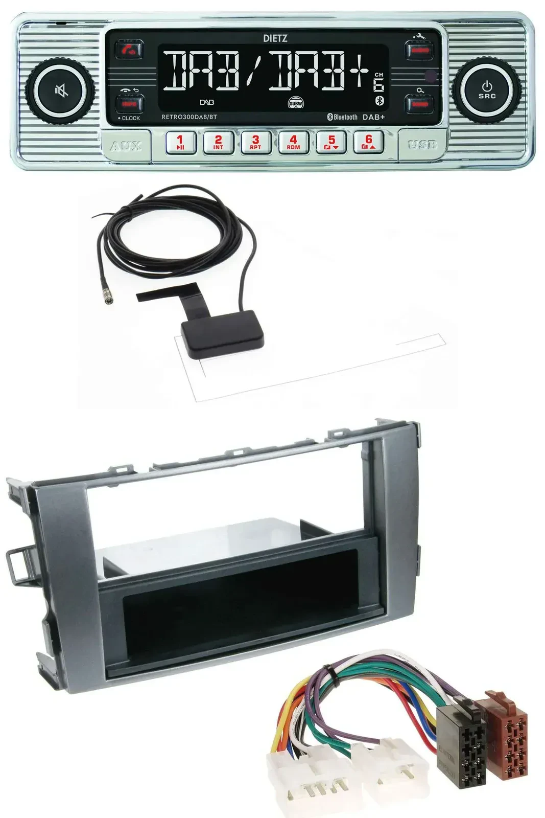 Автомагнитола для Toyota Auris 2007–2012 Dietz Bluetooth, USB, MP3, DAB, антрацит-серый