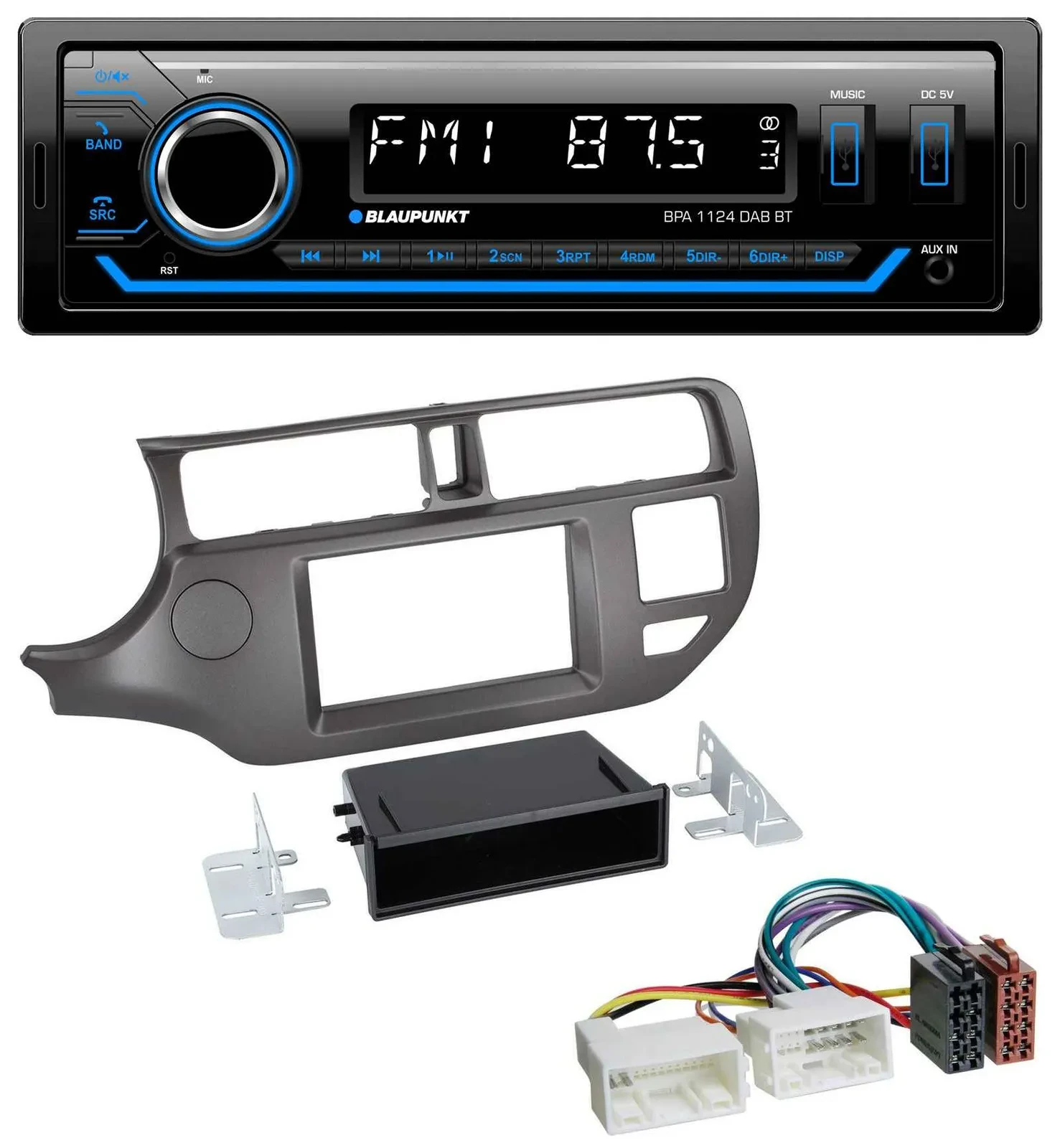 Blaupunkt Bluetooth USB DAB MP3 Autoradio für Kia Rio UB 2011-2014 anthrazit