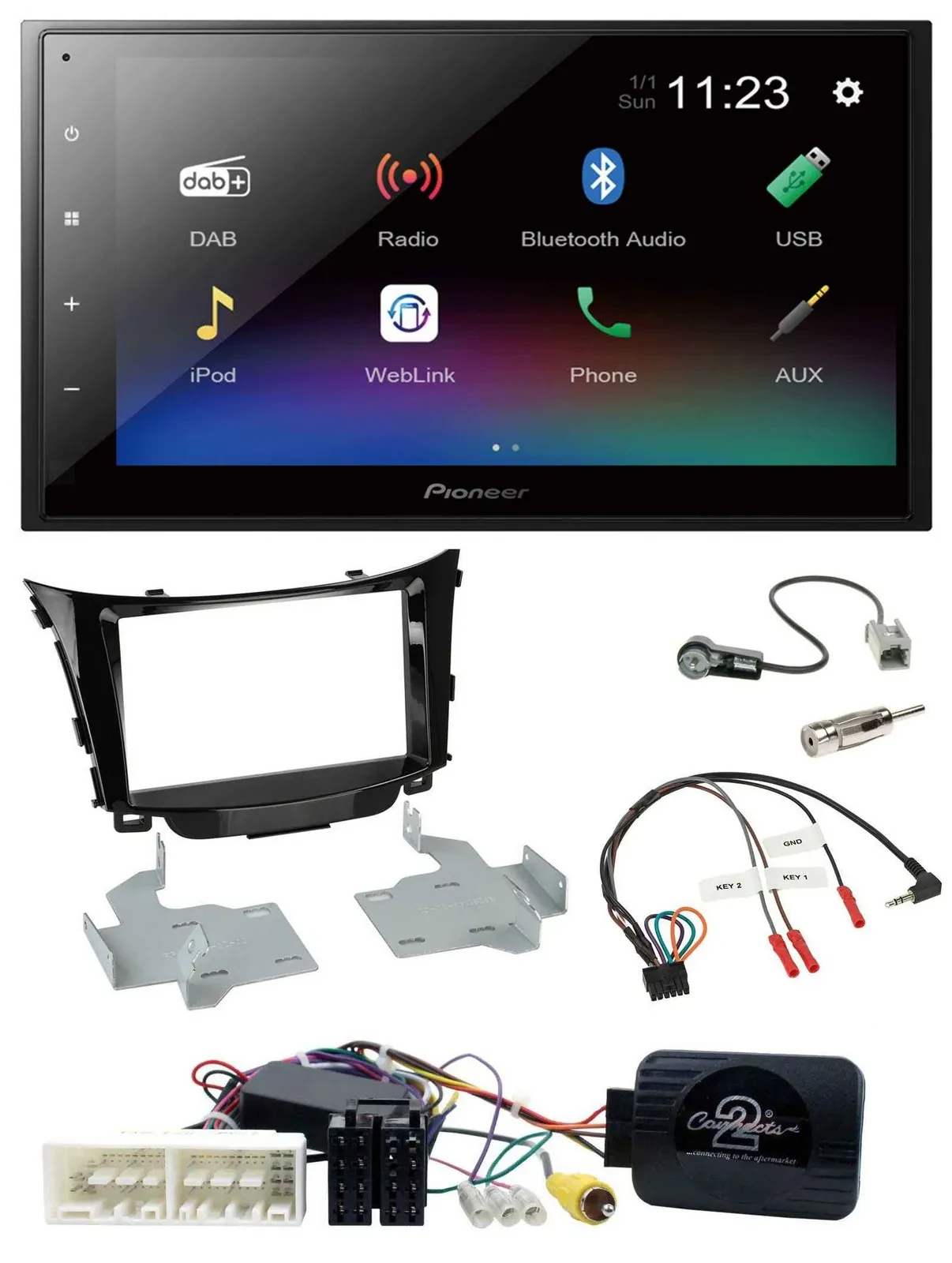 Автомагнитола для Hyundai i30 (с 2017) Pioneer 2 DIN, Bluetooth, USB, DAB, совместима с кнопками на руле