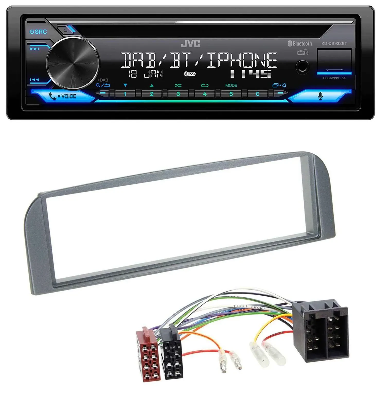 Автомагнитола для Alfa Romeo 147/GT JVC Bluetooth, MP3, USB, DAB, CD, антрацит