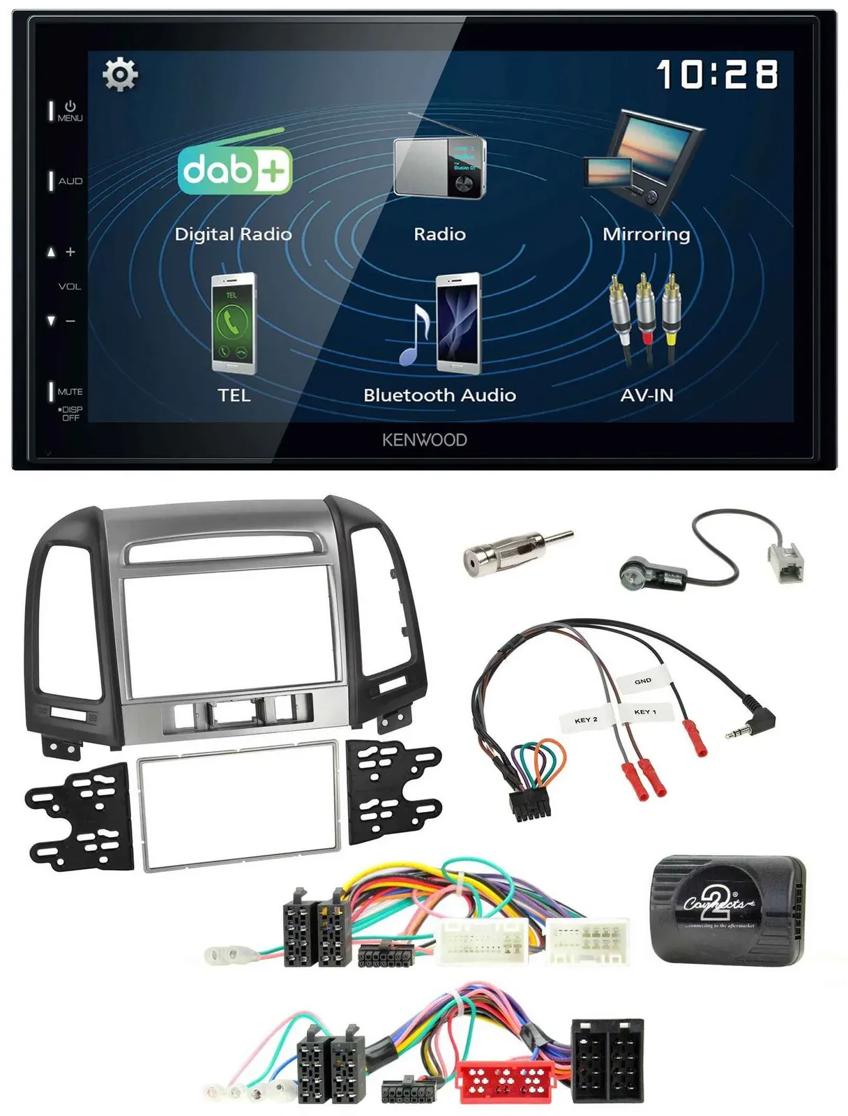 Kenwood 2DIN Bluetooth Lenkrad USB DAB Autoradio für Hyundai Santa Fe 10-12 3 Sc