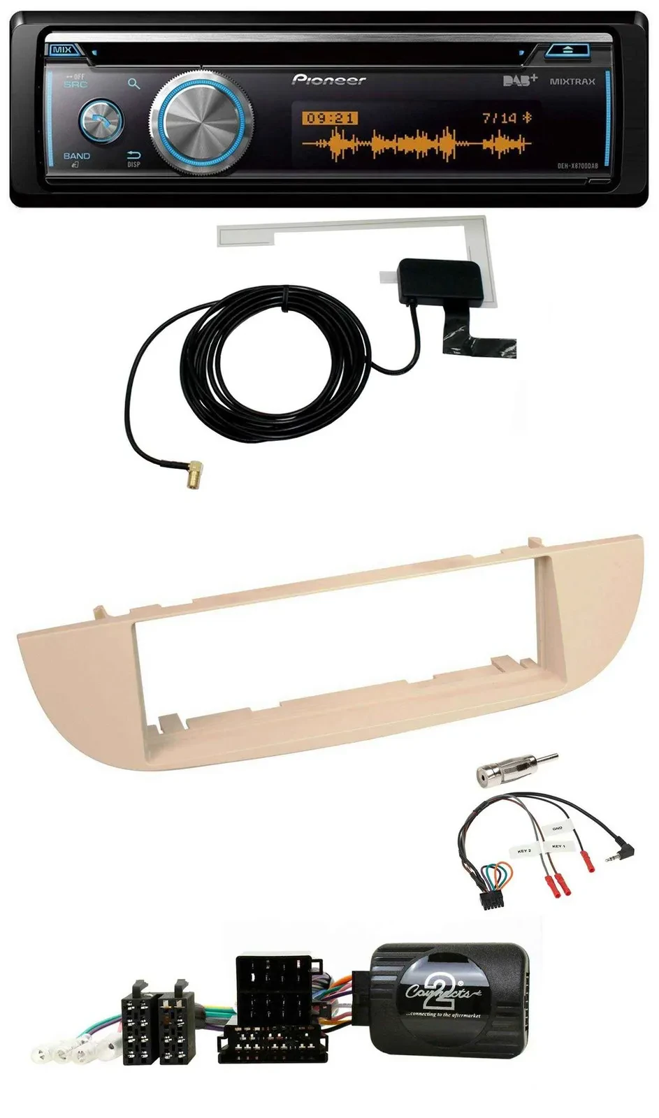 Автомагнитола для Fiat 500 (с 2007) Pioneer Bluetooth DAB USB CD перламутрово-серый