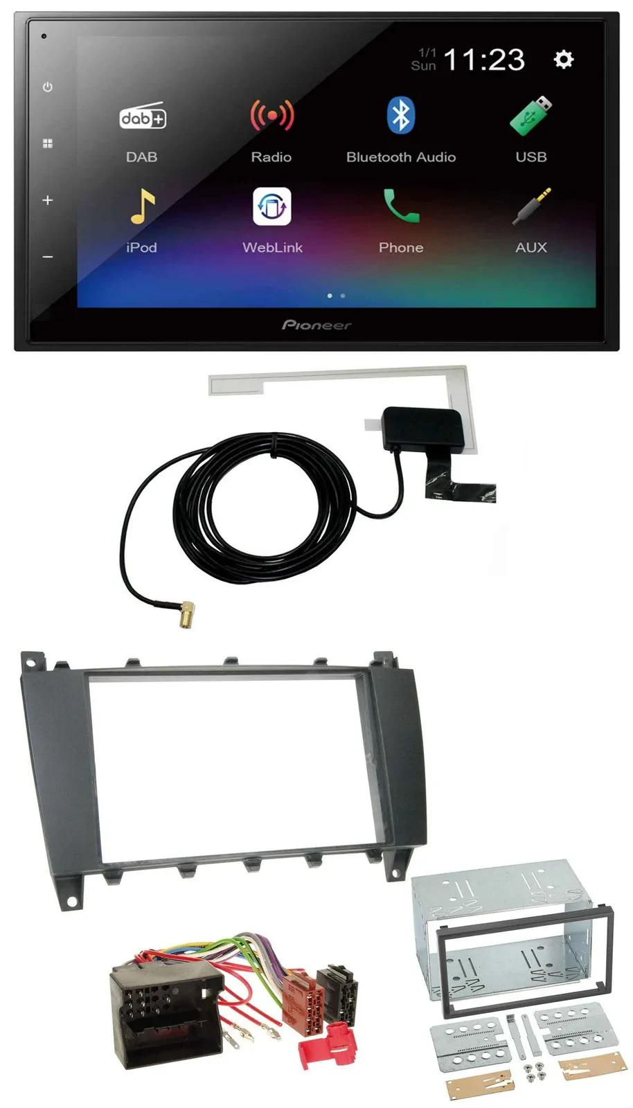 Pioneer DAB MP3 Bluetooth 2DIN USB Autoradio für Mercedes C-Klasse