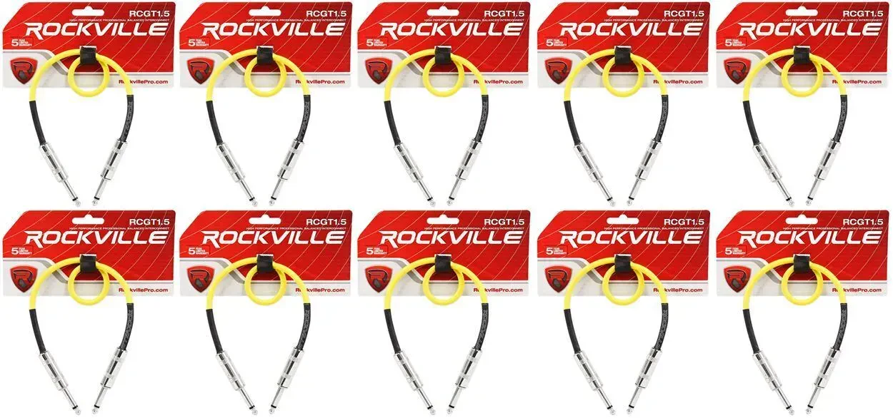 Патч-кабель инструментальный Rockville RCGT1.5Y Yellow 0.45 м (10 штук)