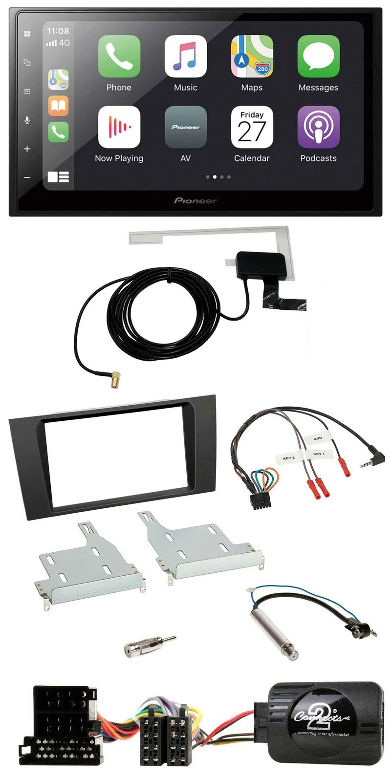 Pioneer USB Lenkrad 2DIN Bluetooth DAB Autoradio für Audi A4 1999-2001