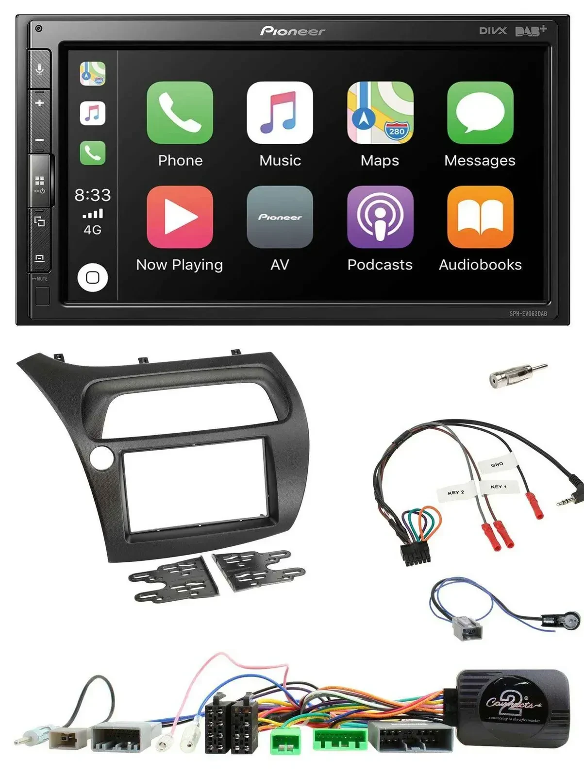 Автомагнитола для Honda Civic 2006–2012 Pioneer 2DIN DAB Bluetooth USB с поддержкой управления на руле