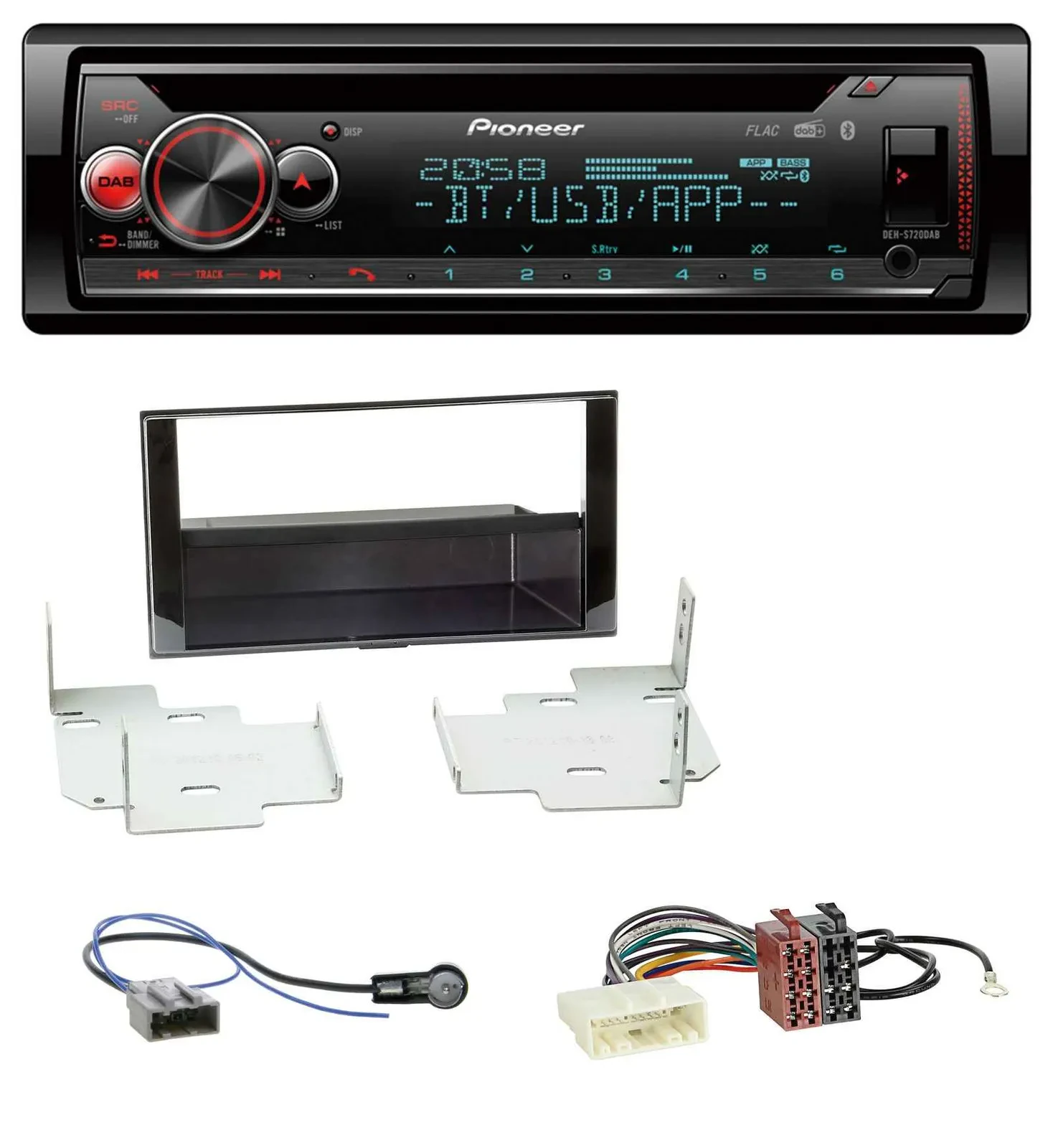 Автомагнитола Pioneer для Nissan Micra (2013–2017) MP3, DAB, CD, Bluetooth, USB, черный (piano black)