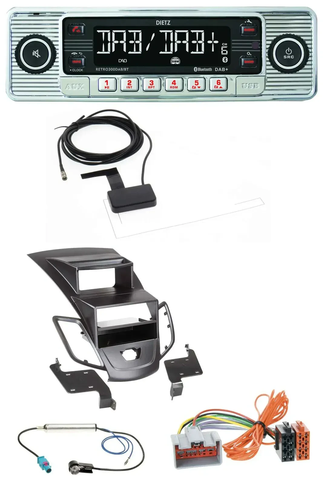 Dietz Bluetooth USB MP3 DAB Autoradio für Ford Fiesta 08-10 Display schwarz