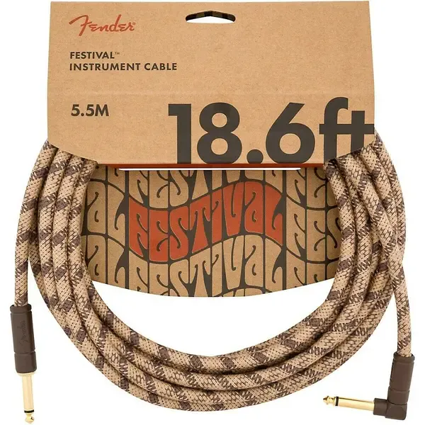 Инструментальный кабель Fender Festival Pure Hemp Straight to Angle Instrument Cable 18.6 ft. Brown
