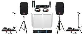 DJ Package w/ (2) 12" Speakers+Bluetooth Amplifier+Facade+Mics+Stands+Cables+Bag