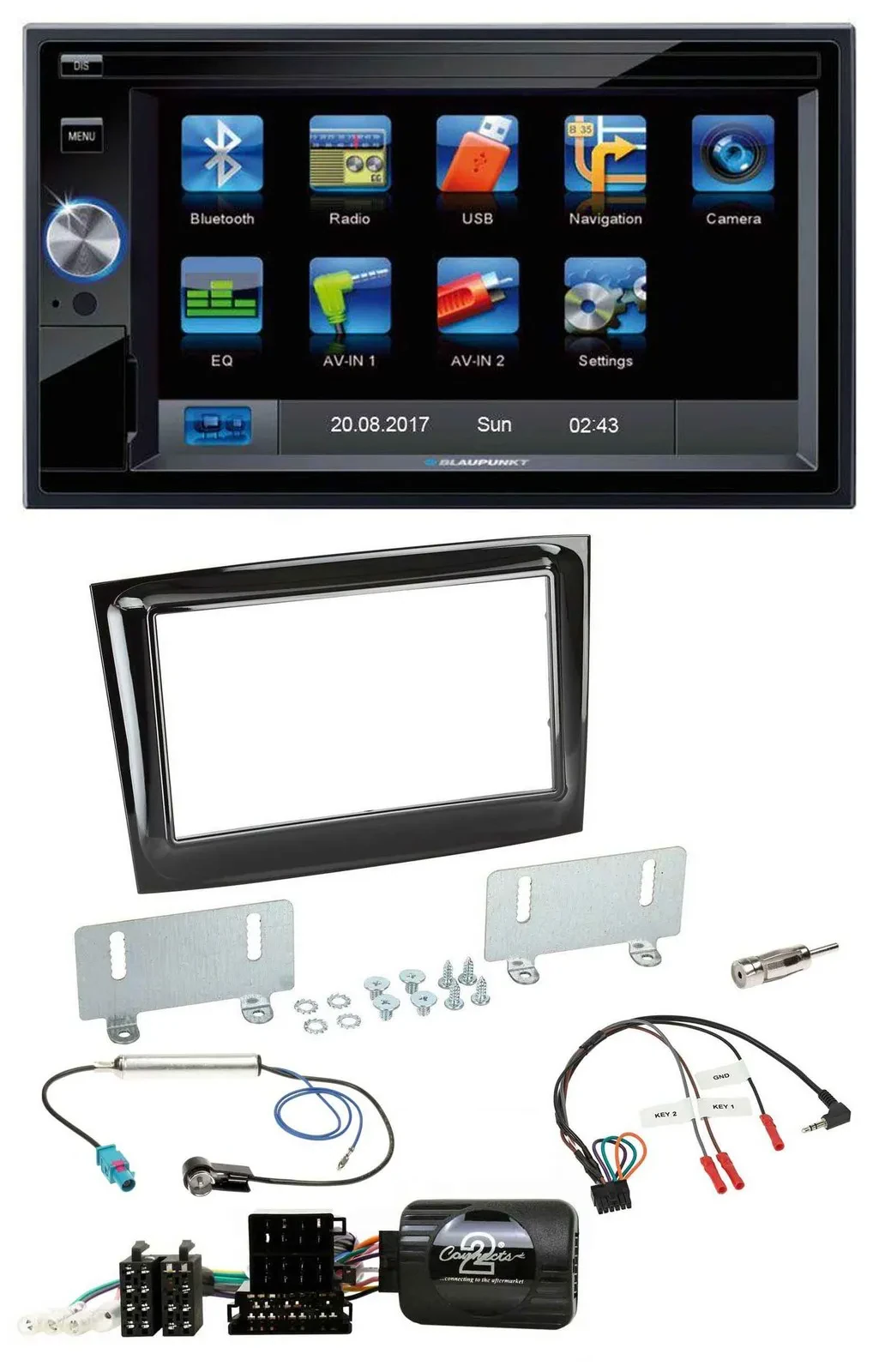 Blaupunkt Lenkrad USB Bluetooth TMC 2DIN Navigation für Fiat Doblo VDO ab 2015 p