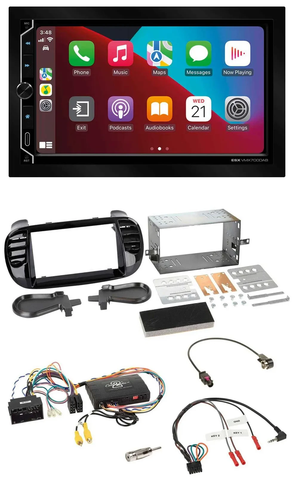 ESX 2DIN DAB USB Lenkrad Bluetooth Autoradio für Fiat 500 2014-2015 schwarz