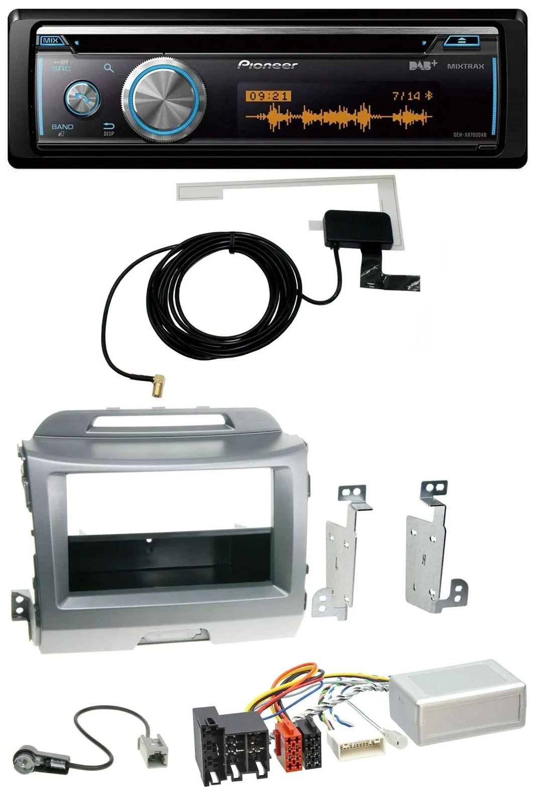 Автомагнитола Pioneer Bluetooth DAB CD USB для Kia Sportage 3 (2010–2015), навигация, серебристая