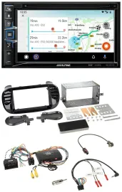 Alpine Bluetooth TMC USB DAB 2DIN Lenkrad Navigation für Fiat 500 2014-2015 schw