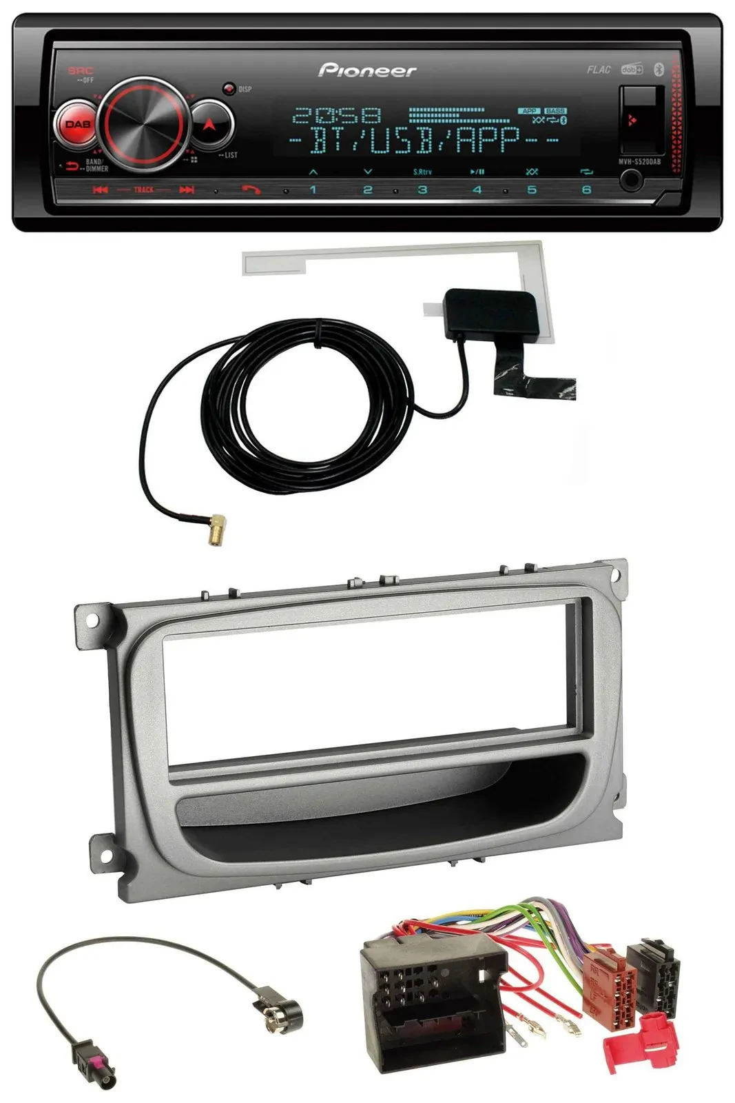 Автомагнитола Pioneer Bluetooth DAB USB MP3, для Ford Focus/Galaxy/C-Max (с 2007), серебристая