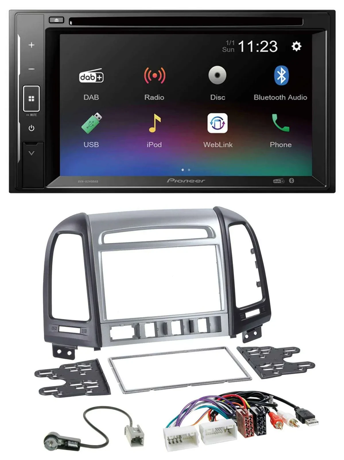 Автомагнитола Pioneer 2-DIN, Bluetooth, DAB, DVD, USB, AUX для Hyundai Santa Fe