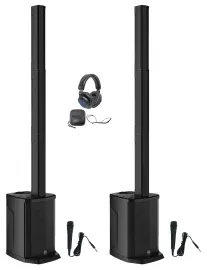 (2) Gemini WPX-2000 1200w DJ/PA Line Array Speakers w/ 8" Subs+Mics+Headphones