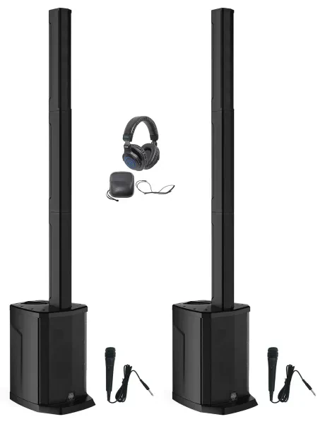 (2) Gemini WPX-2000 1200w DJ/PA Line Array Speakers w/ 8" Subs+Mics+Headphones