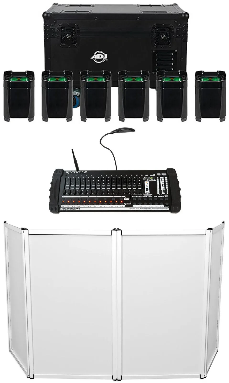 Комплект светового оборудования American DJ Mirage Q6 Pak Black+ROCKFORCE W4+RFAAW