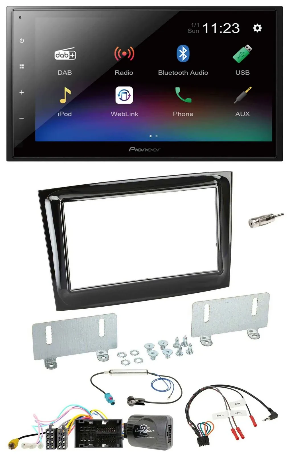 Автомагнитола Pioneer 2-DIN, USB, Bluetooth, DAB, для Fiat Doblo (с 2015), чёрный глянец