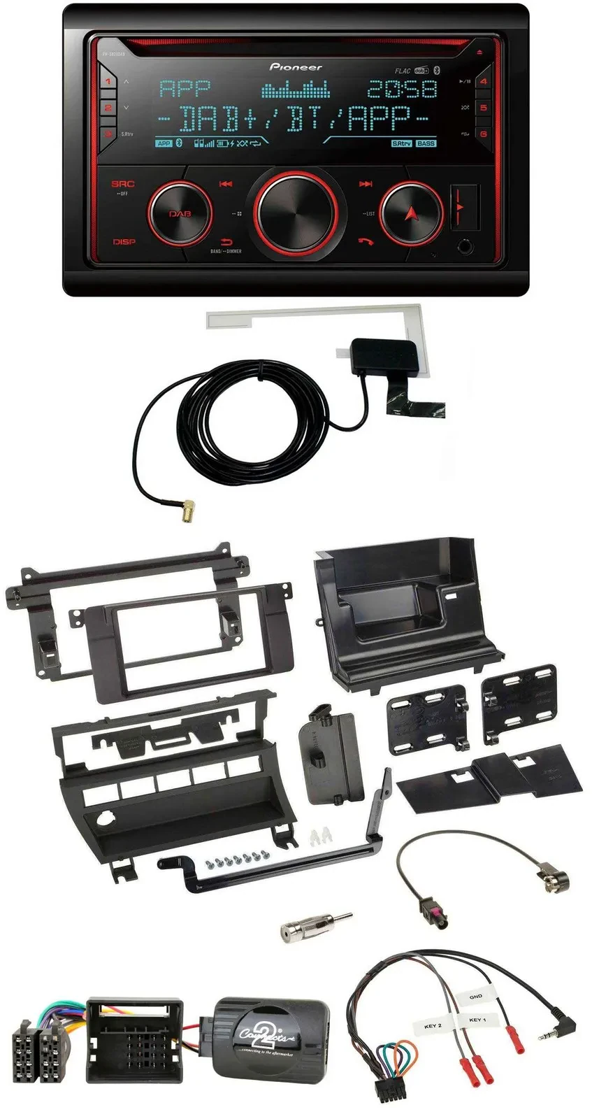 Автомагнитола Pioneer 2DIN DAB USB CD Bluetooth для BMW 3 Series 2001–2006, совместима с кнопками на руле