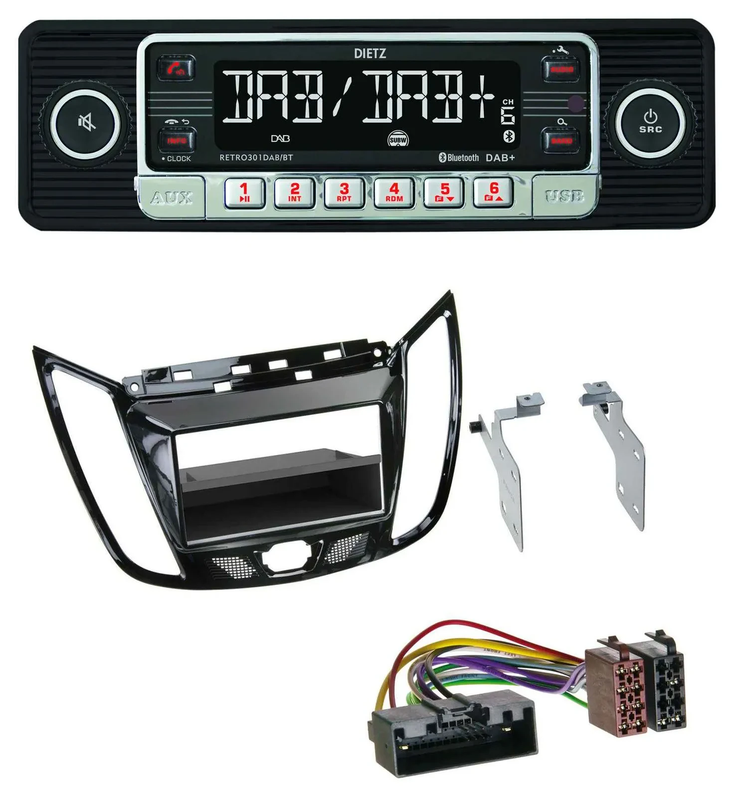 Dietz USB DAB MP3 Bluetooth Autoradio für Ford C-Max Kuga Klavierlack schwarz