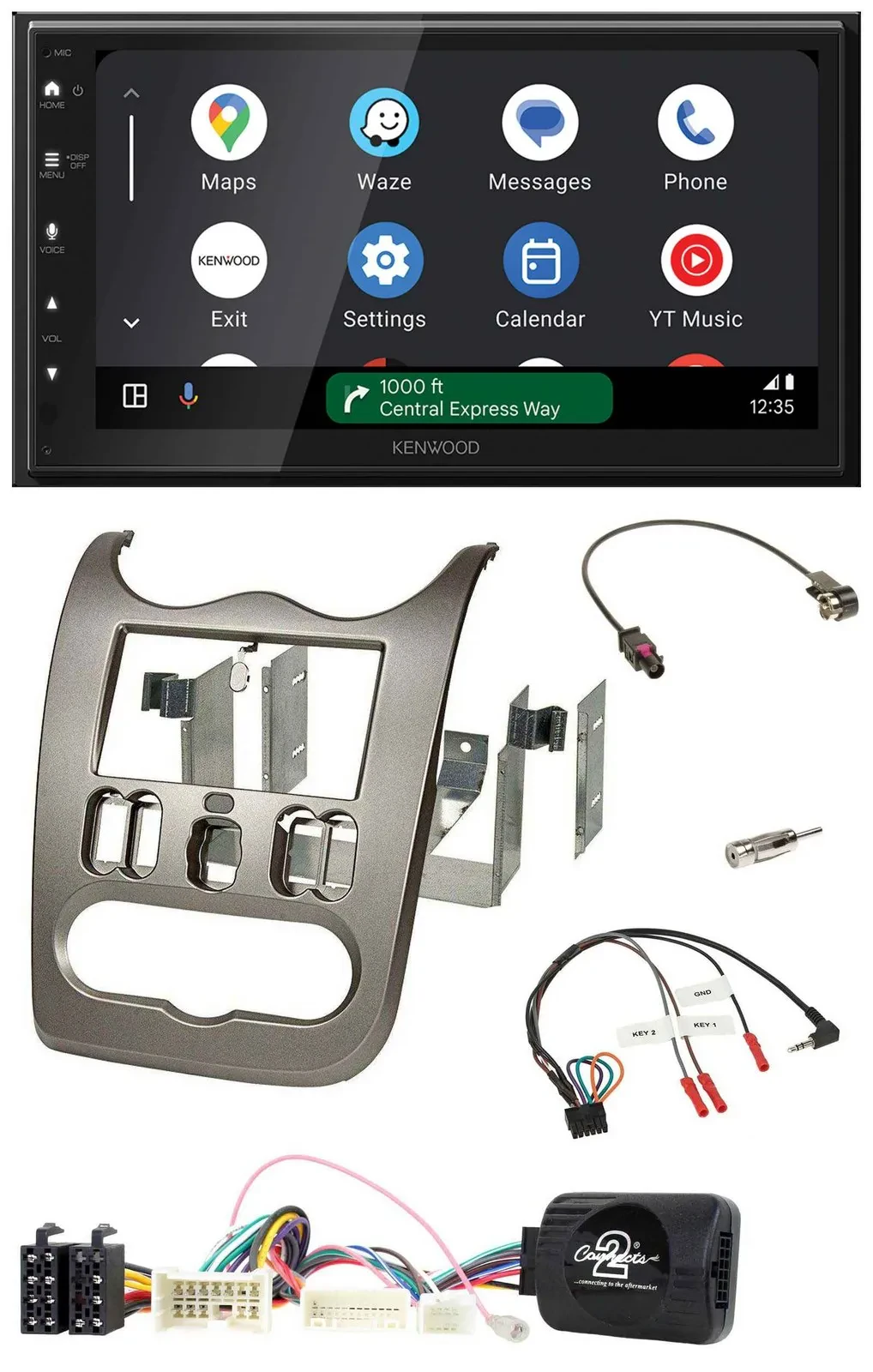 Kenwood DAB Bluetooth USB Lenkrad 2DIN Autoradio für Dacia ab 2012 dunkelsilber
