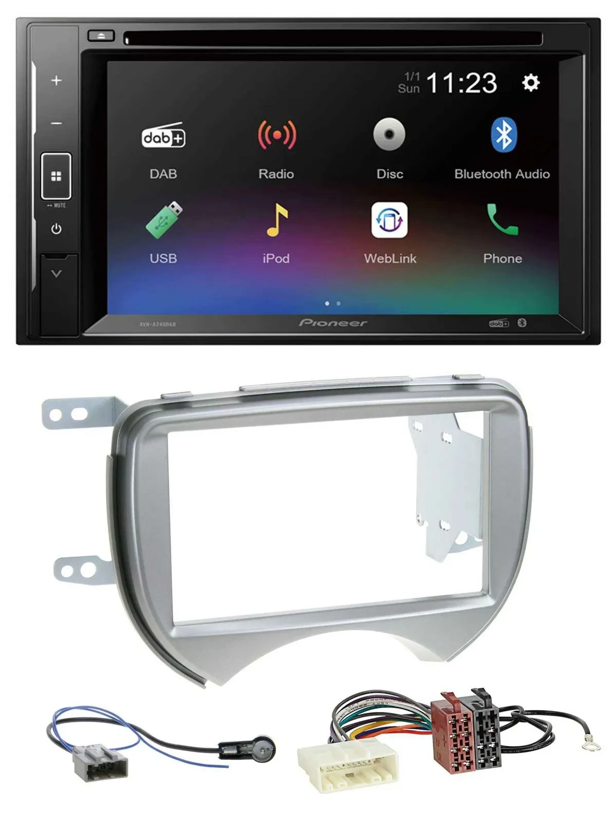 Pioneer Bluetooth MP3 USB 2DIN DAB DVD Autoradio für Nissan Micra 2010-2013 silb