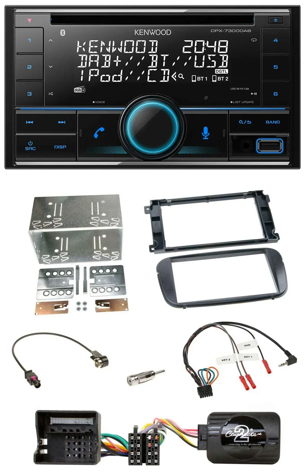 Автомагнитола для Ford S-Max/Mondeo (2007–2014) Kenwood CD, 2DIN, DAB, USB, Bluetooth, поддержка кнопок на руле