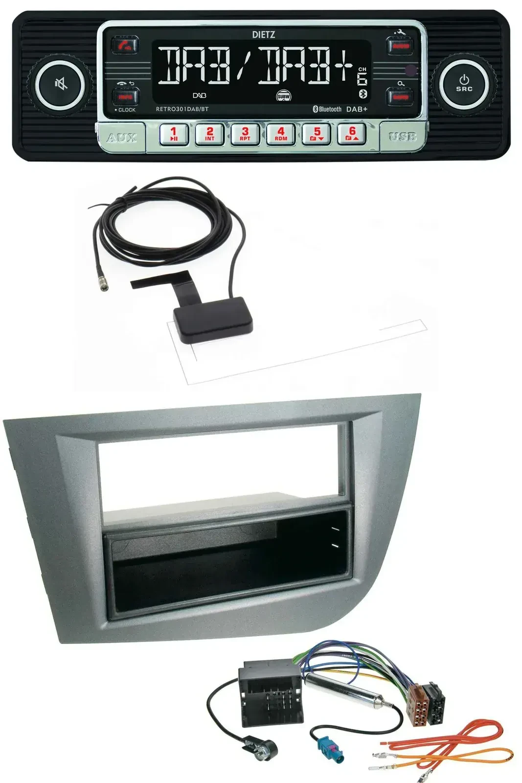 Автомагнитола для Seat Leon (с 2005) Dietz DAB, Bluetooth, USB, MP3, темно-серый металлик