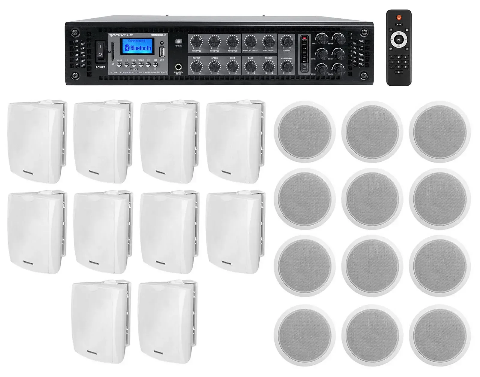 Трансляционный усилитель Rockville RCS350-6+(10) WET-6W+(3) CCL6T WHITE с комплектом акустики