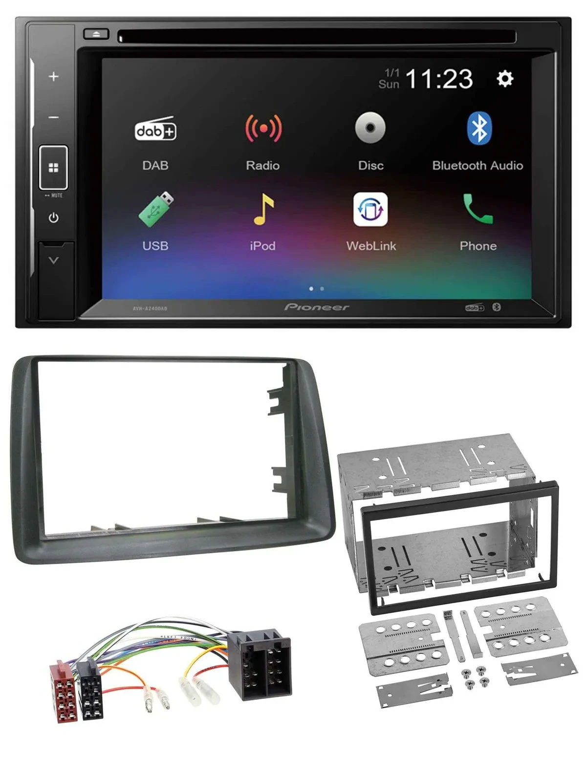 Pioneer Bluetooth MP3 USB 2DIN DAB DVD Autoradio für Fiat Panda 2003-2012 grau