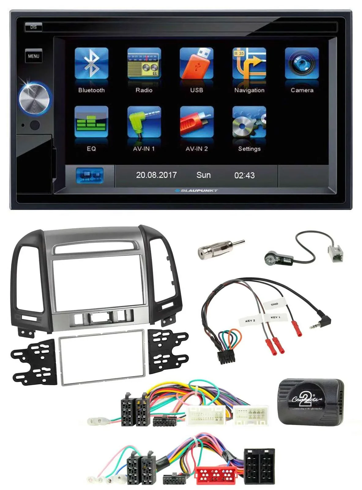 Blaupunkt SD USB TMC Bluetooth 2DIN Lenkrad Navigation für Hyundai Santa Fe 10-1