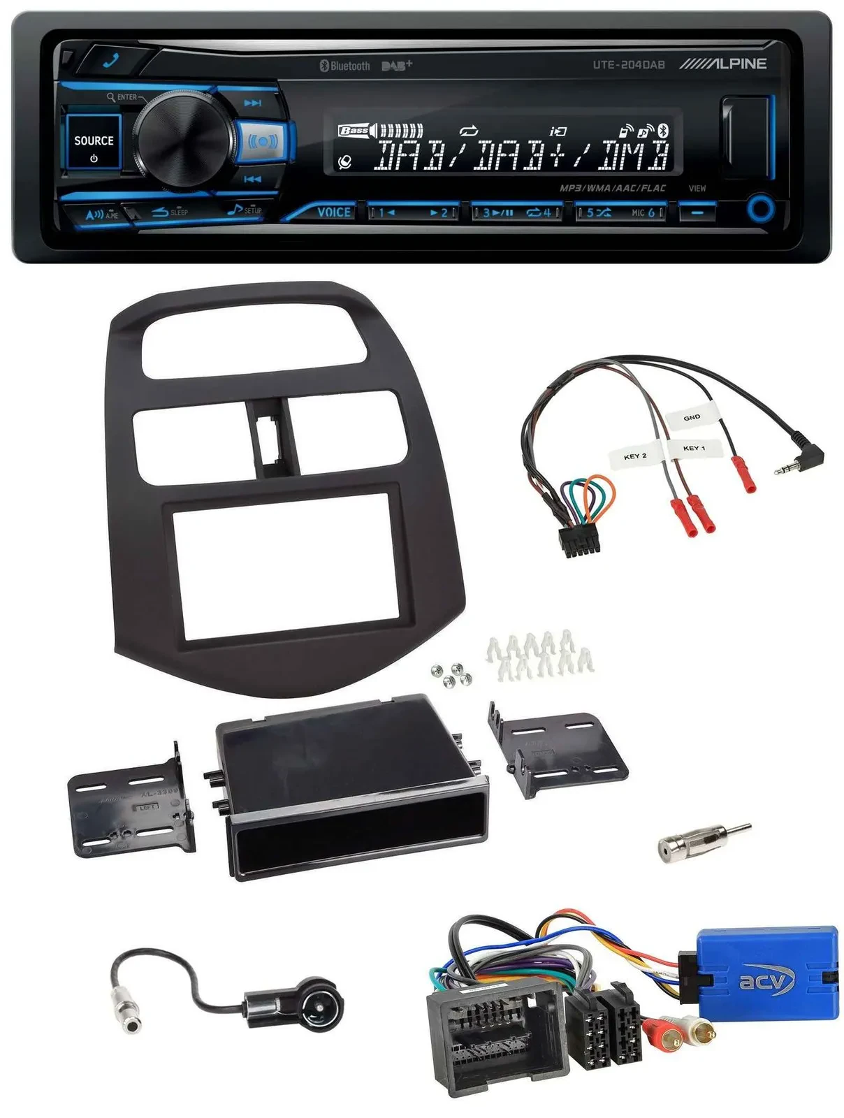 Автомагнитола Alpine USB, Bluetooth, DAB, поддержка кнопок на руле для Chevrolet Spark (2013–2015)