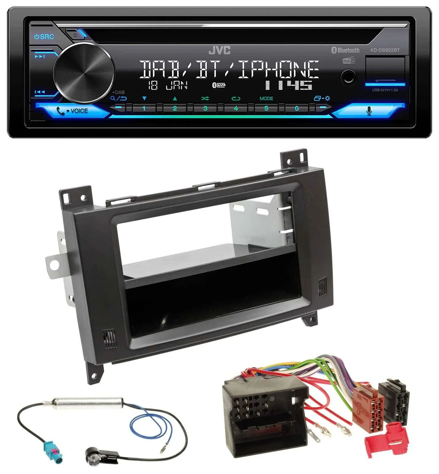 Автомагнитола для Mercedes Viano/Vito (2006–2014) JVC Bluetooth, MP3, USB, DAB, CD, черная